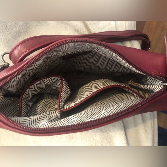 As New-Burgundy-Red Vegan Leather” Black Caviar” cross body handbag - Picture 2 of 16